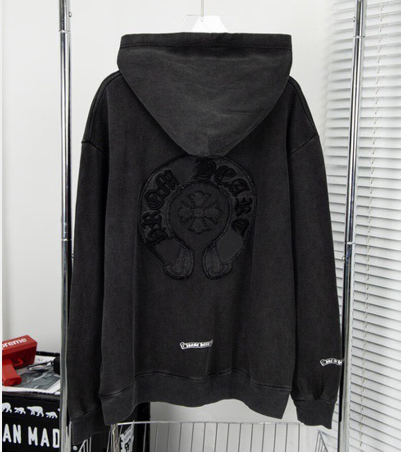 cdpx 潮牌克罗心ch马蹄圈连帽卫衣男梵文美式高街套头长袖上衣 黑色 m