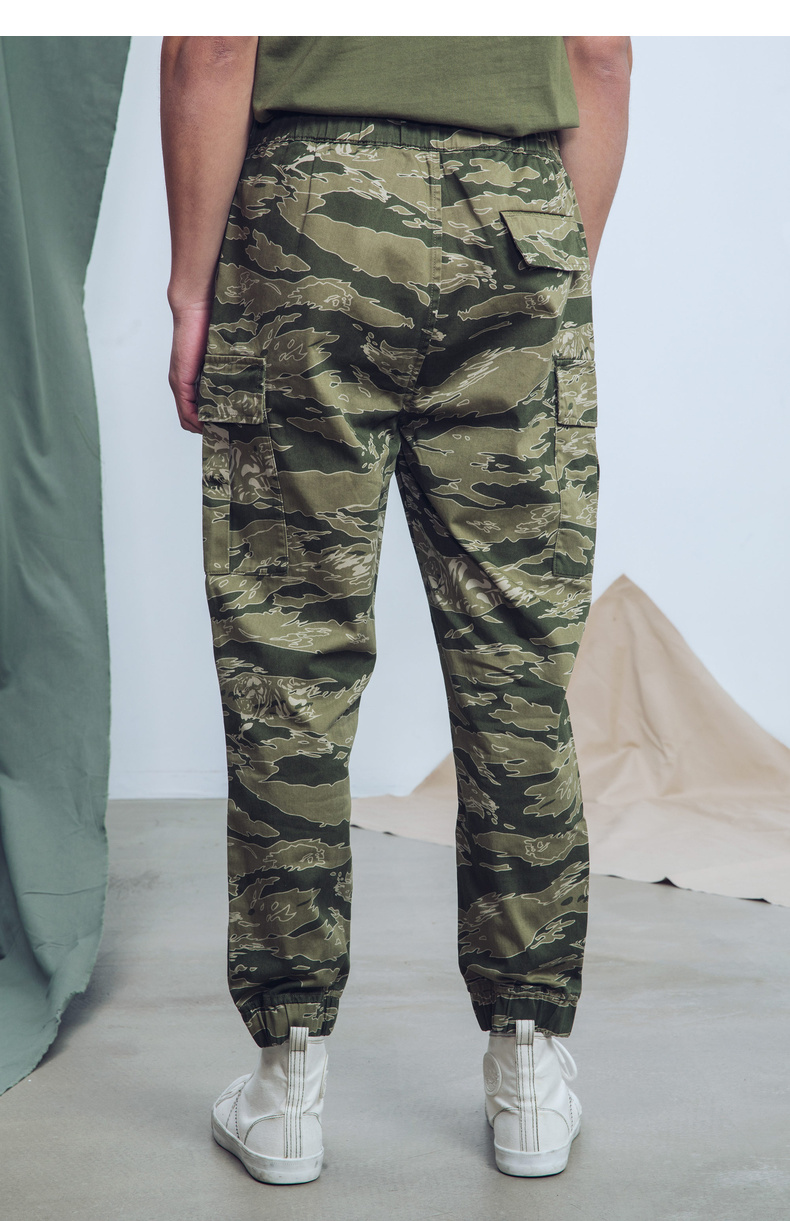 ak男装轻复古虎斑迷彩印花工装多袋慢跑休闲裤男士潮搭硬汉修身束脚裤