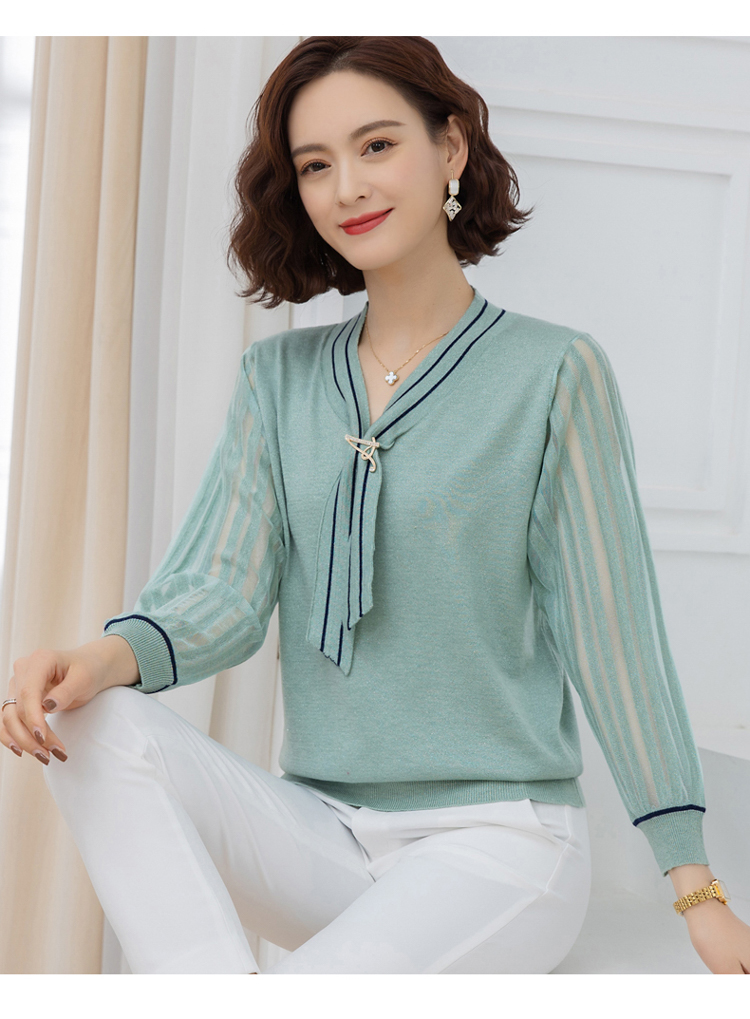 莎比菲年轻妈妈装春装洋气针织衫上衣中年女春秋t恤中老年人薄款打底
