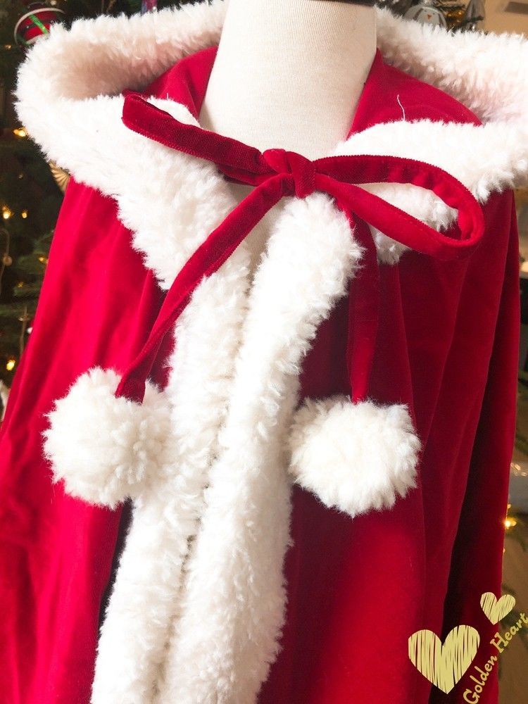 圣诞衣服儿童羊羔绒圣诞斗篷披风幼儿女童洋气成人新年喜庆红披肩红色