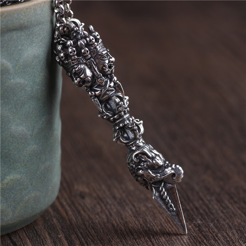 仁尼 原创设计925银三面金刚橛降魔杵法器秽迹金刚杵项链吊坠金刚镢男