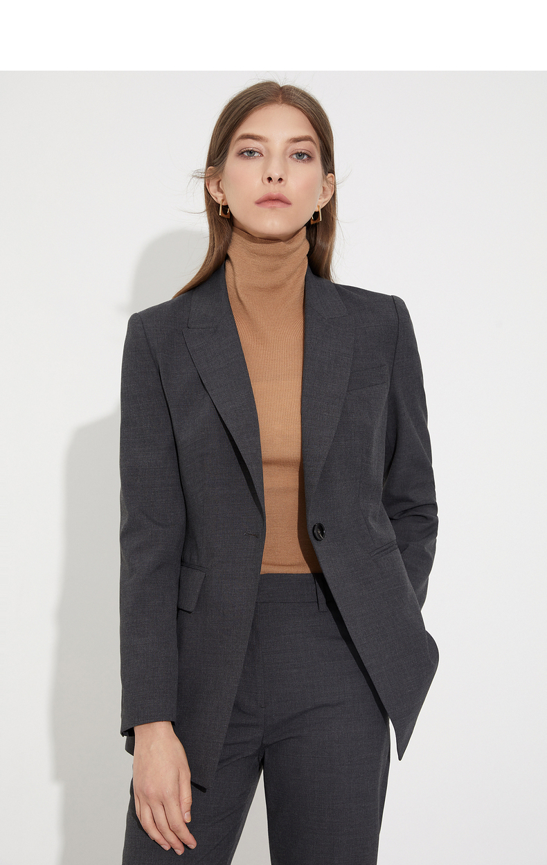 朗姿羊毛西装2021年冬季新款外套女深灰色16080am