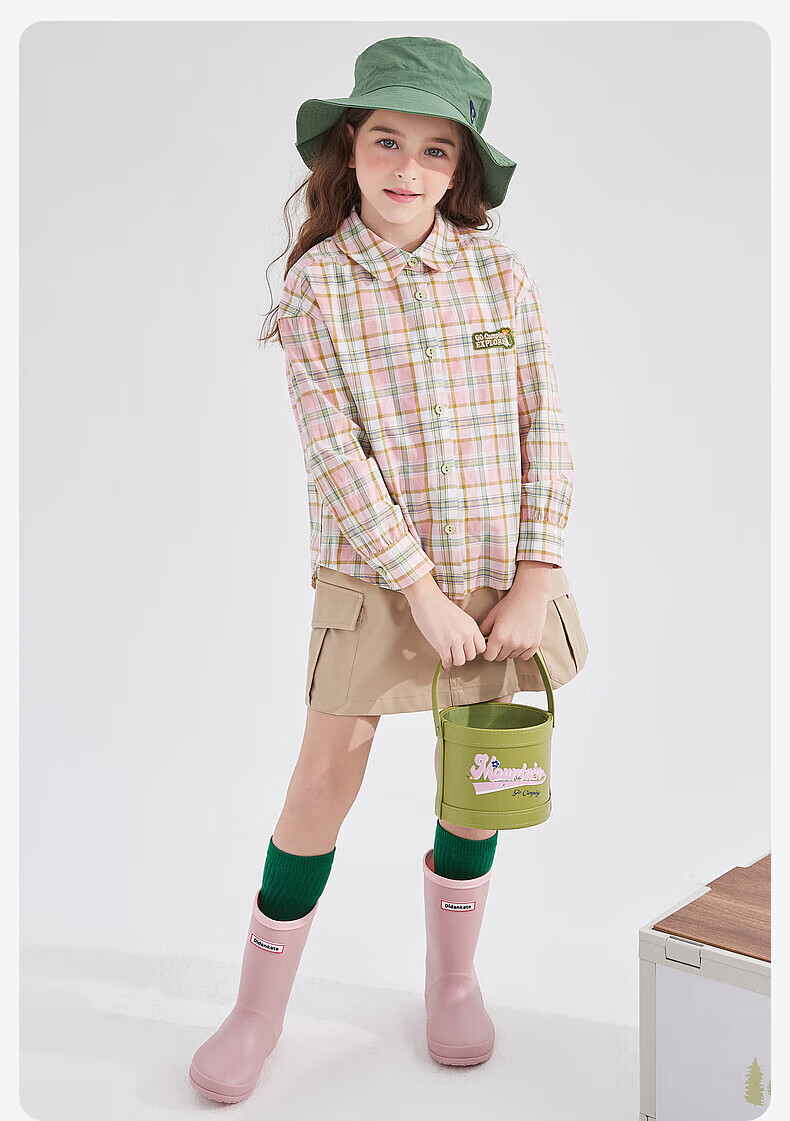DEESHA Girls' Plaid Shirt Top for Autumn 2025, Trendy Yellow Plaid Design, Size 130 3