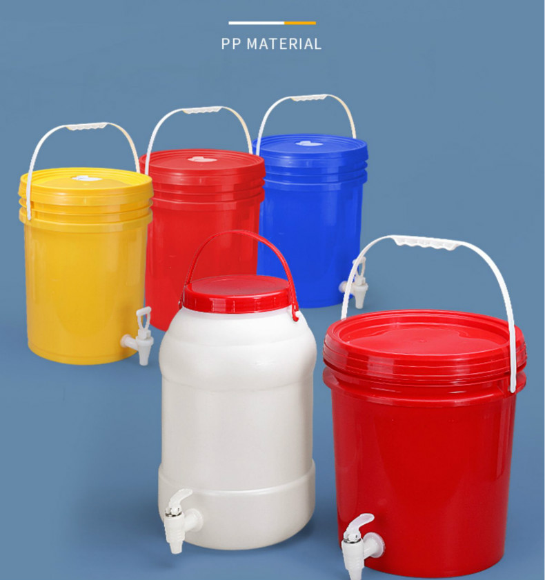 带水龙头的储水桶加厚塑料桶水嘴洗手桶蓄水桶家用装 米白色 25-l白桶