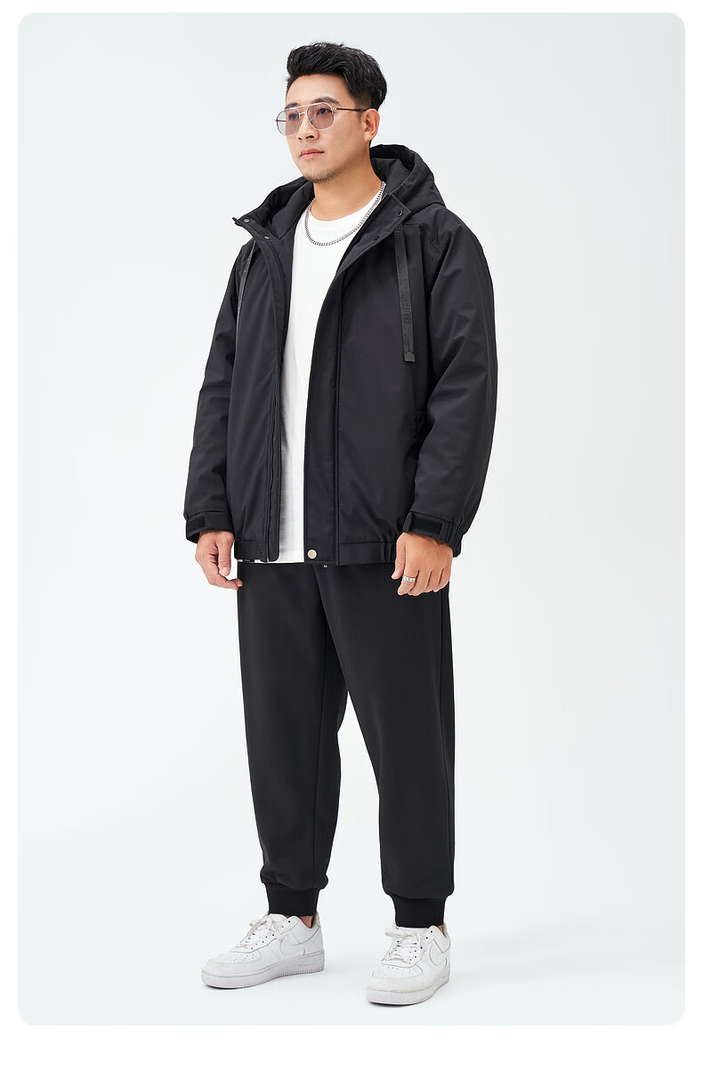 半墨大码男装短款棉服连帽冬季新款三防保暖胖子男士棉衣外套宽松胖子