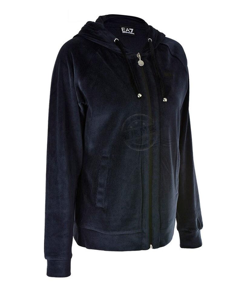 armani阿玛尼女款ea7系列丝绒运动休闲连帽外套 藏蓝色6gtm58 jn9z
