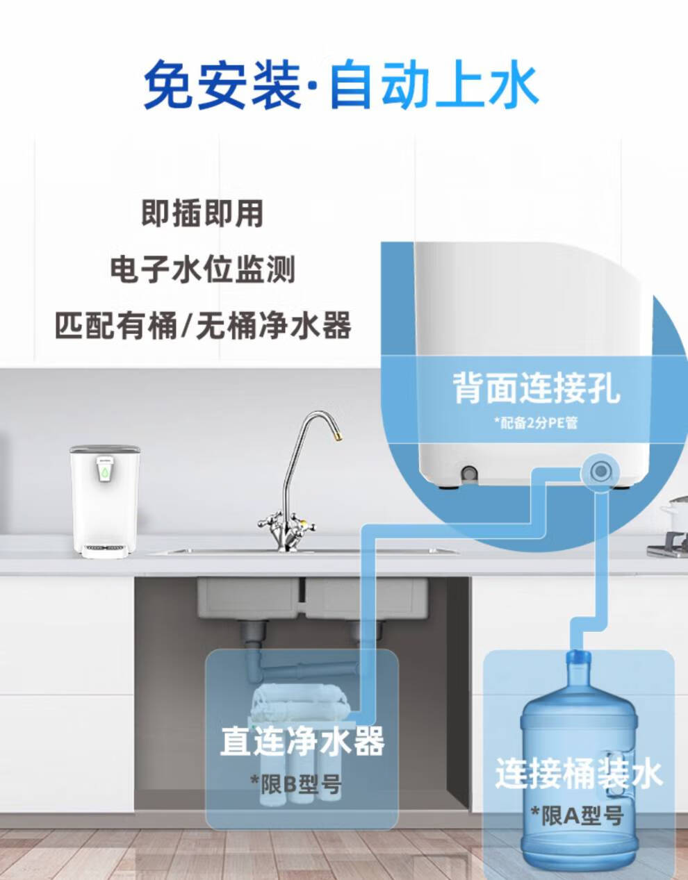 bayski管线机台式小型家用智能桌面冲奶直饮感应即热饮水机免安装乾越