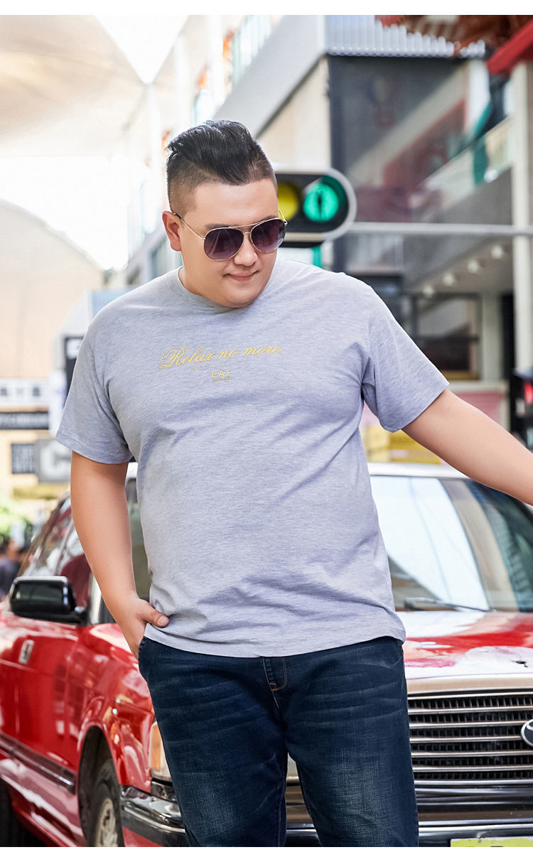 泽莺芝夏季胖子短袖t恤男大码宽松圆领加肥加大男装体恤肥仔特大号