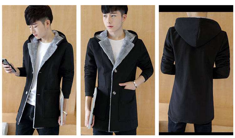 don)秋冬装男士毛呢风衣短款男韩版加绒加厚呢子青年外套毛呢大衣男潮