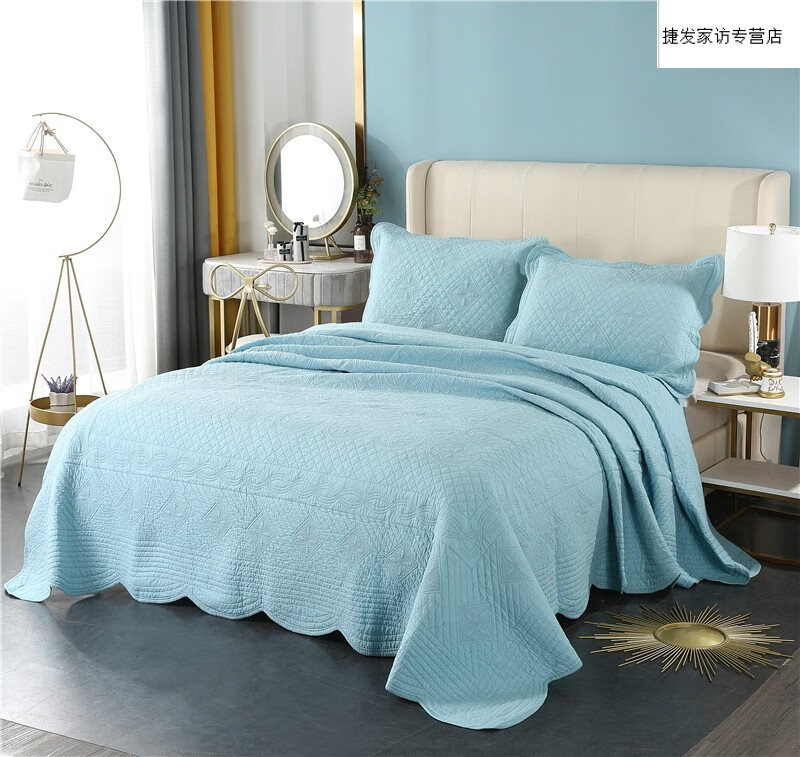 高端品牌出口欧式床盖新款绗缝被单件纯棉防滑床单夹棉 白色 单件床盖