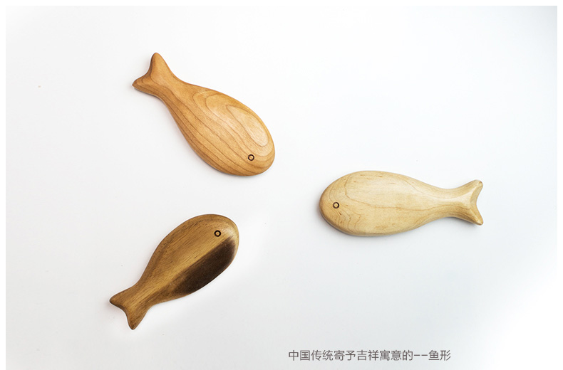 茵曼home 创意墙饰 手工枫木黑胡桃樱桃木鱼 手把件