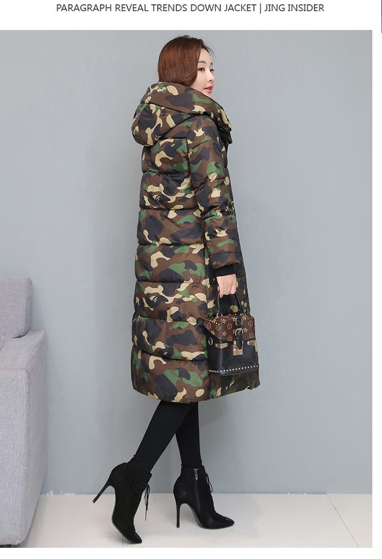 鹿王恋雪民族风迷彩棉服女长款过膝羽绒棉衣2022冬季新款修身保暖时尚