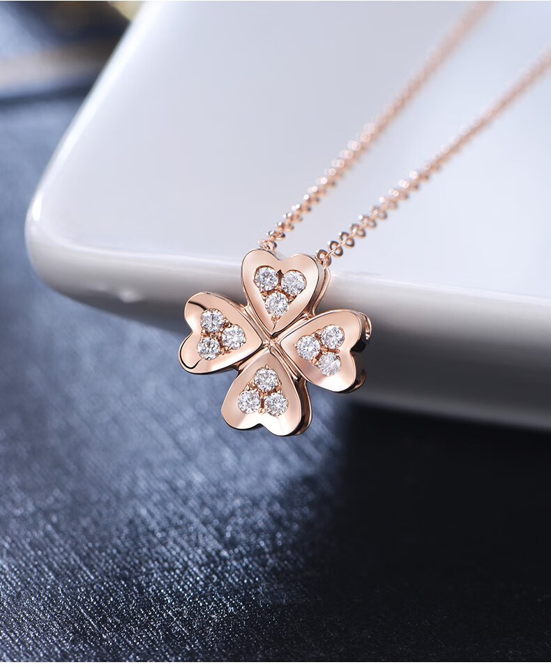 金店款 四叶草项链女18k金项链女士黄金彩金玫瑰金au750吊坠锁骨链子