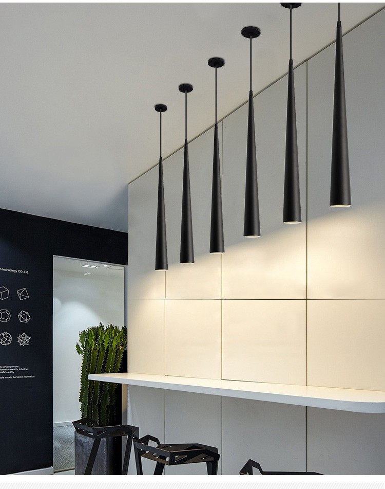 锥形射灯床头吊灯明装筒灯北欧金led吊线吧台灯圆柱餐厅金色电镀圆管