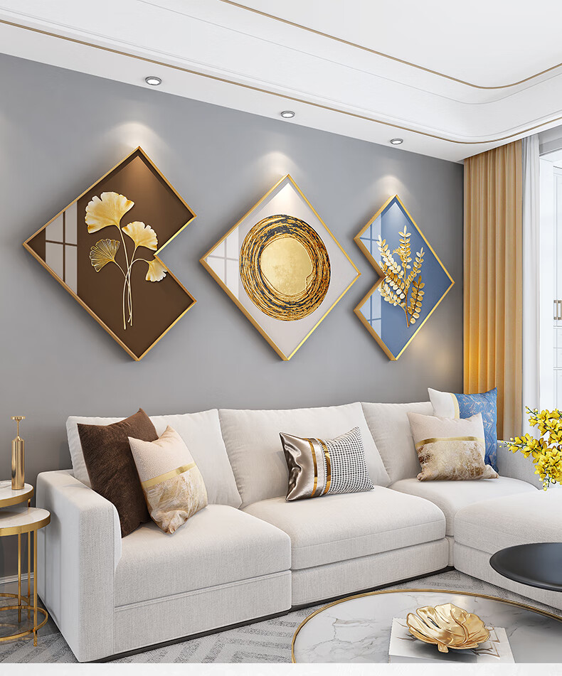 客厅装饰画沙发背景墙轻奢高档挂画现代简约大气晶瓷画后面的墙上壁画