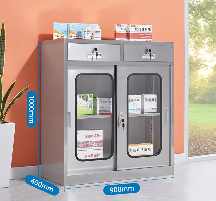 亚曌304不锈钢矮柜移门工具柜办公文件柜推拉门储物柜厨房碗柜橱柜带