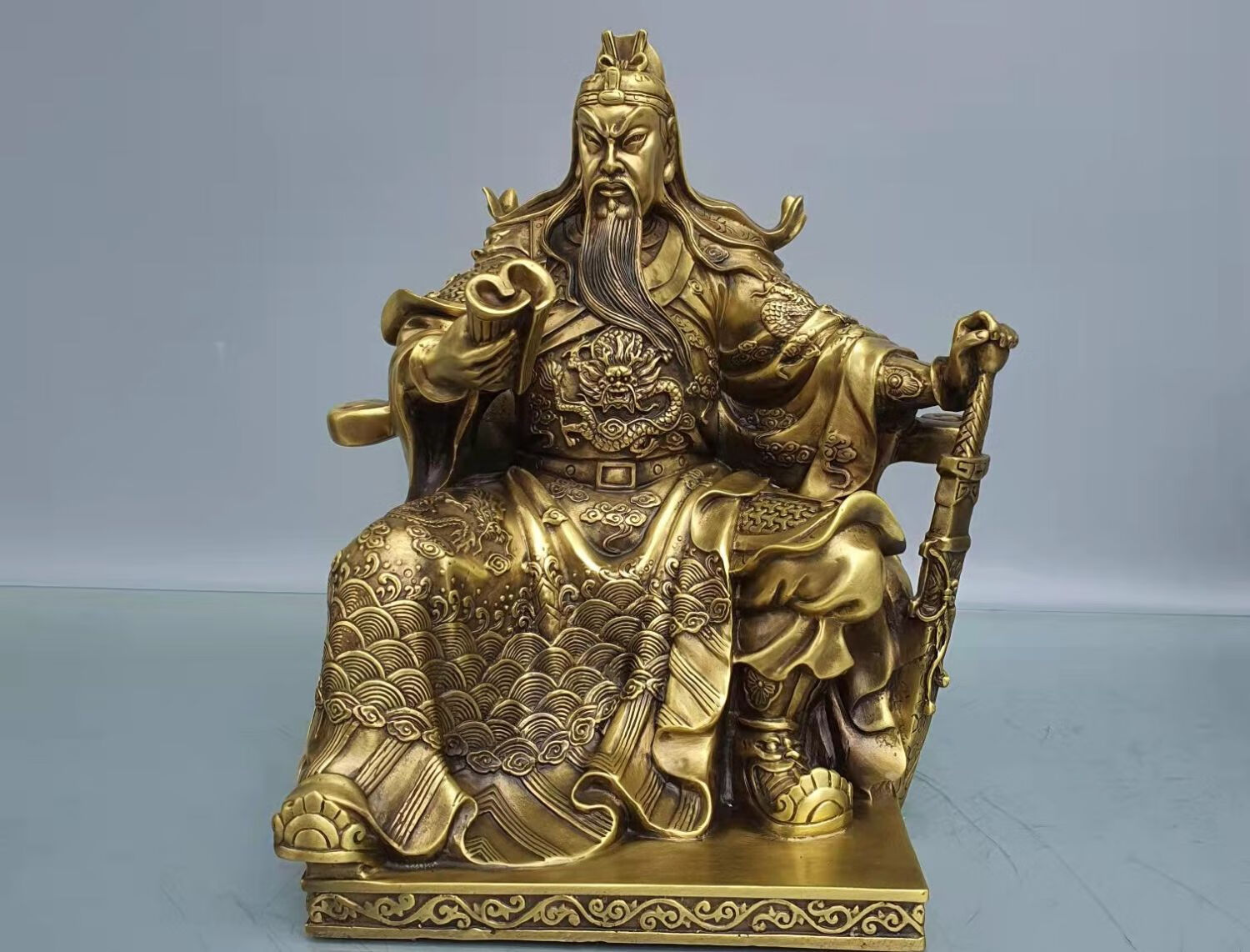 喵末纯铜看书关公像夜读春秋坐文关公看书周仓关平一套武财神爷像关羽