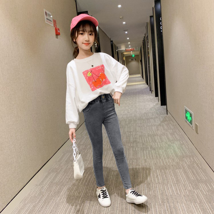 女孩12一15岁长裤子春装小脚洋气新款韩版高弹紧身裤小脚铅笔牛仔裤潮