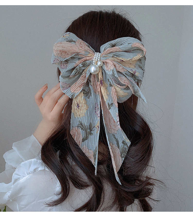 sendme花园碎花大蝴蝶结发夹女生布艺发卡个性后脑勺盘发固定头发抓