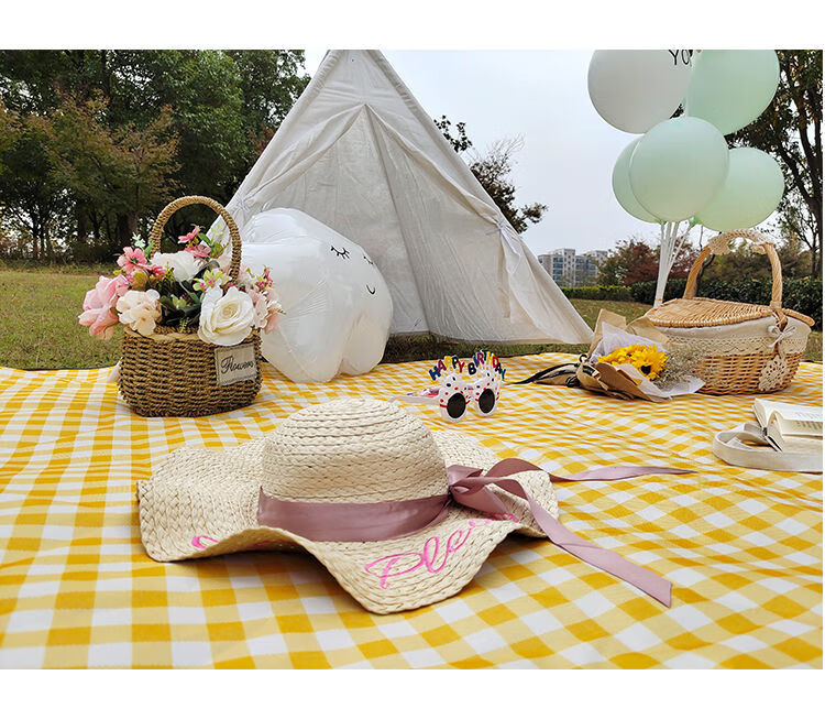 野餐垫子春游野餐布户外防潮垫休闲野炊地垫防水加厚便携野餐用品蓝灰