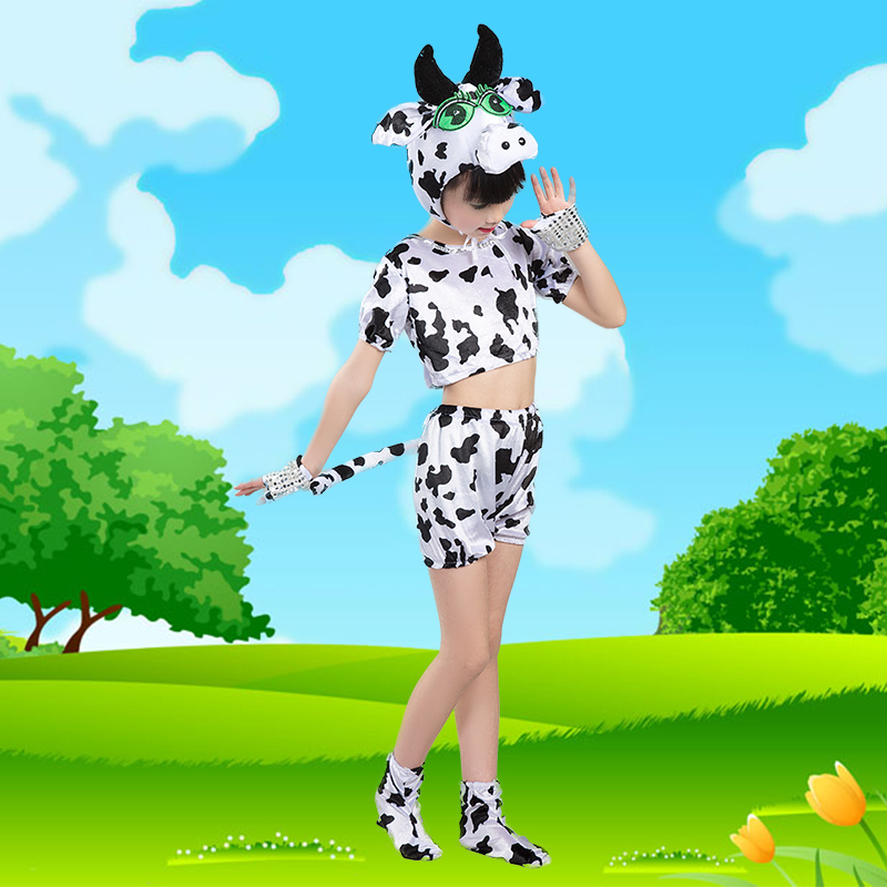 新款儿童奶牛演出服幼儿园动物表演服牛奶歌牧场小乖乖牛舞蹈服装女纱