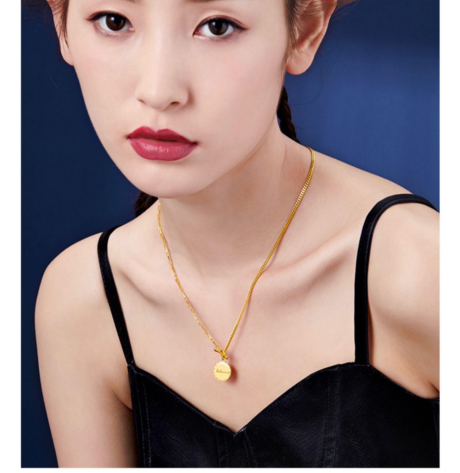 勋月珠宝beloved圆牌ot扣黄金项链女5g足金吊坠套链计价gcg30025 05