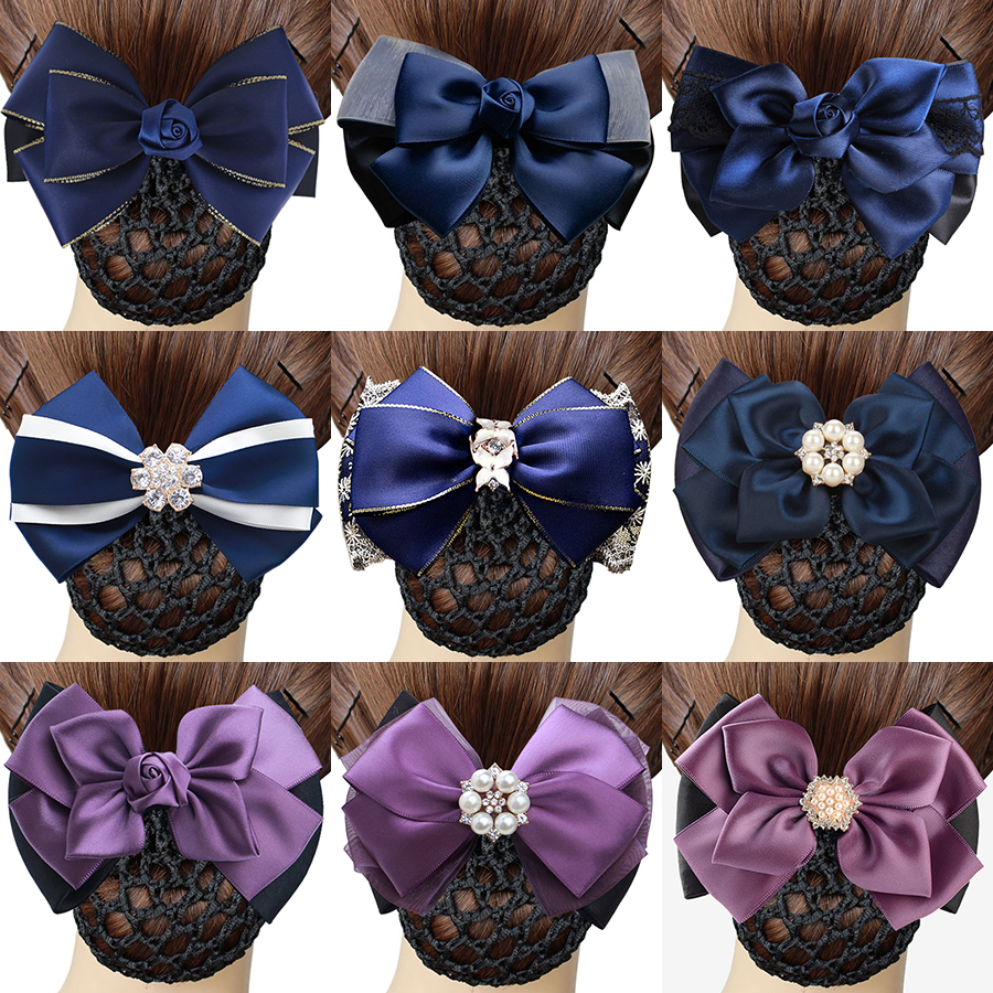 高档空姐头花职业带盘发网护士酒店员工作移动电信头花带网发夹sn9874