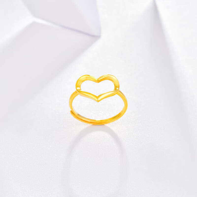 老凤凰5g黄金节爱心戒指999足金镂空心形亮面金指环送女友礼物dolp