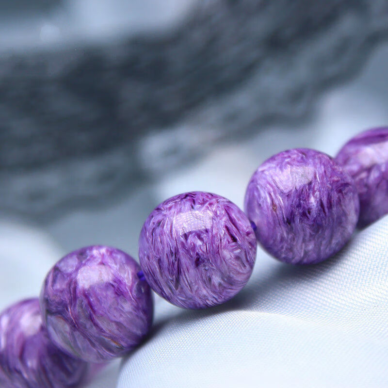 天然紫龙晶手链 紫色手串查罗石手链 龙纹清晰单圈手链男女款礼物