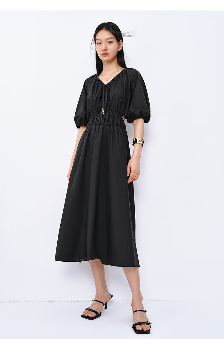 Peacebird Women's Premium Commuter Summer V-Neck Long Dress Small Brand Hollow Out Color-Block Simple Commuter White Long M 17