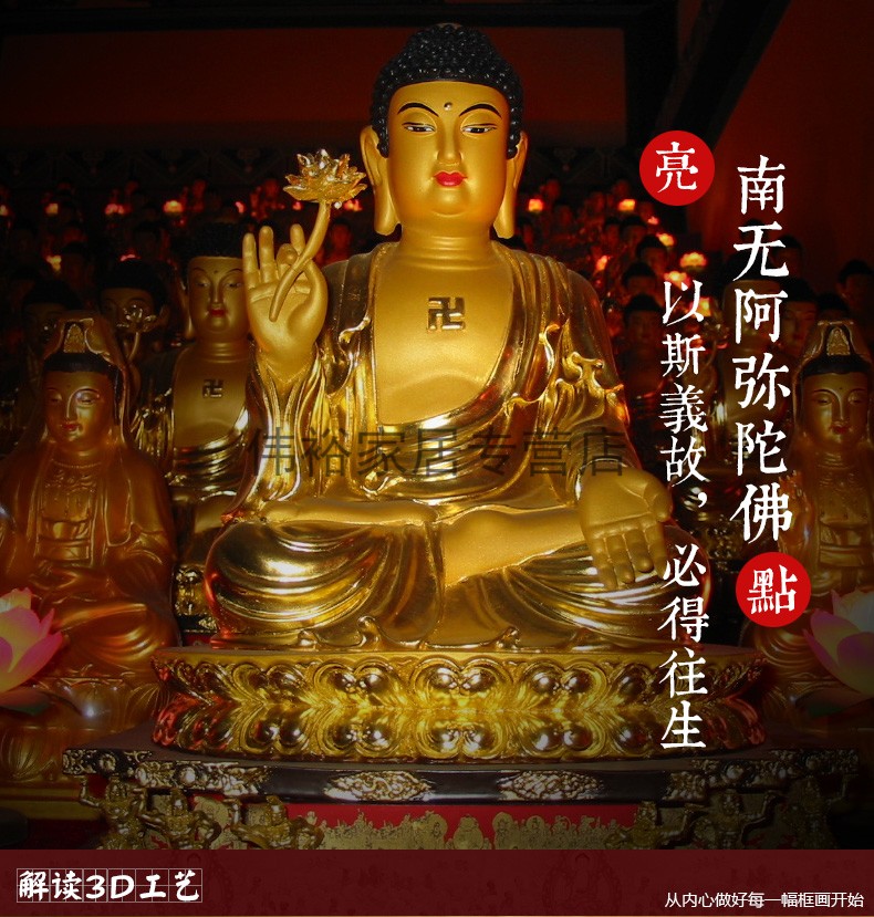 结缘高清阿弥陀佛西方三圣挂画佛像画像3d立体佛画像不装框3424