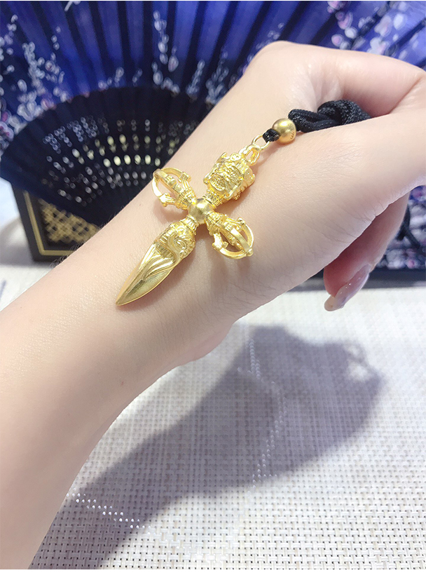 老凤凰 款古法金刚降魔杵吊坠黄金十字架999足金坠子挂绳男士黑绳项链