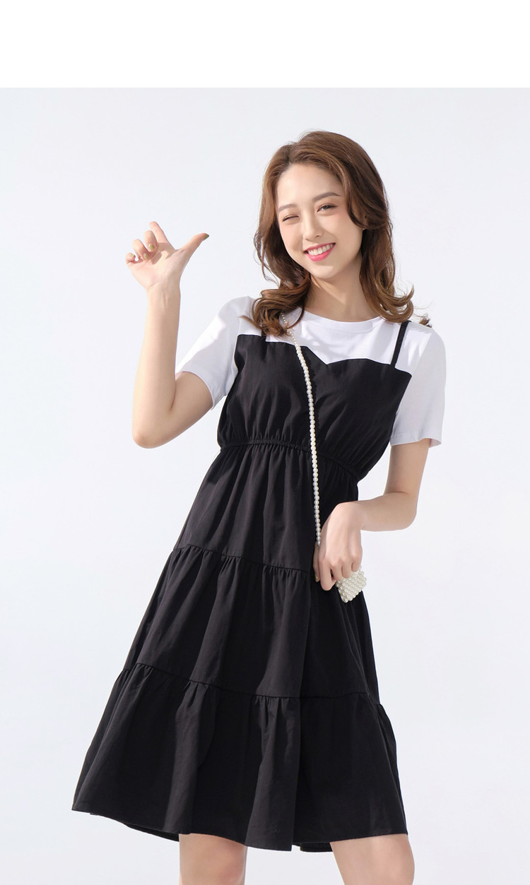 ief/爱依服连衣裙女高腰2020夏季新款时尚简约假两件短袖a字裙1331k-d