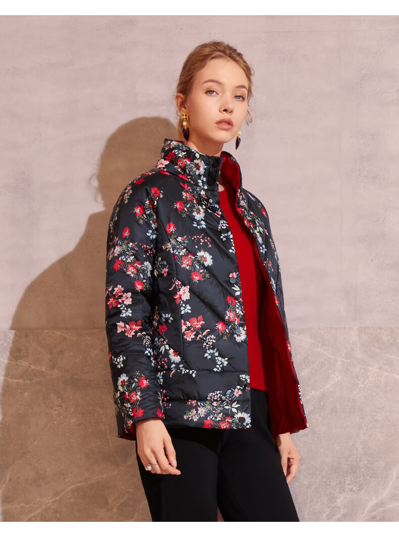 沐兰商场同款国风印花新雪丽棉服女2022冬新款保暖针织棉衣棉袄 克