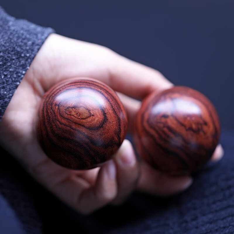 宾昔 海南黄花梨手球保健球 按摩球 老料对眼虎皮纹文玩手把件 送老人
