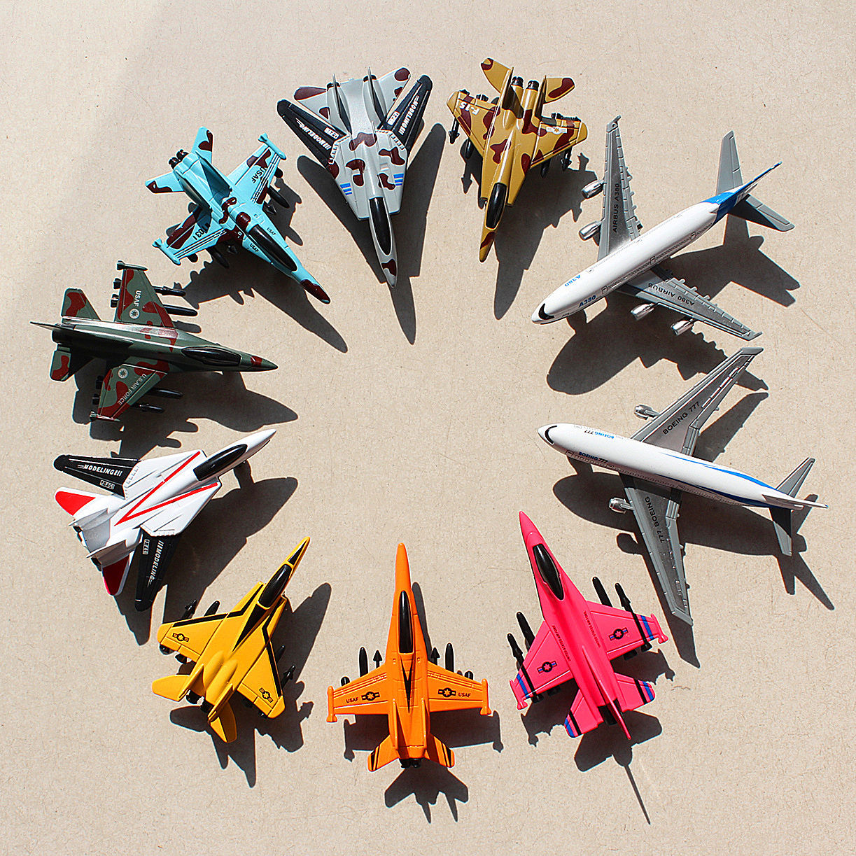 仿真金属回力小飞机套装耐摔铝合金客机模型战斗机儿童玩具车男孩 4架