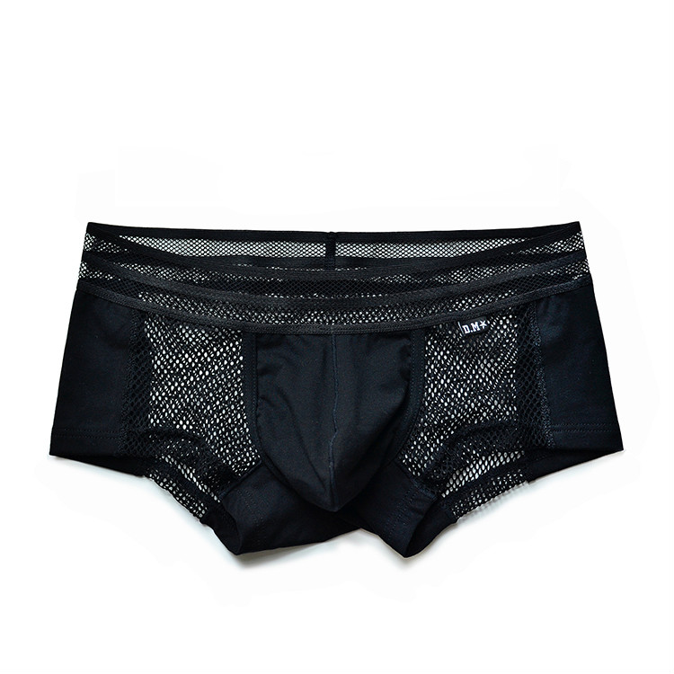 浪莎dm男内裤性感男平角裤网眼可视运动透气潮青年运动夏四角裤低腰