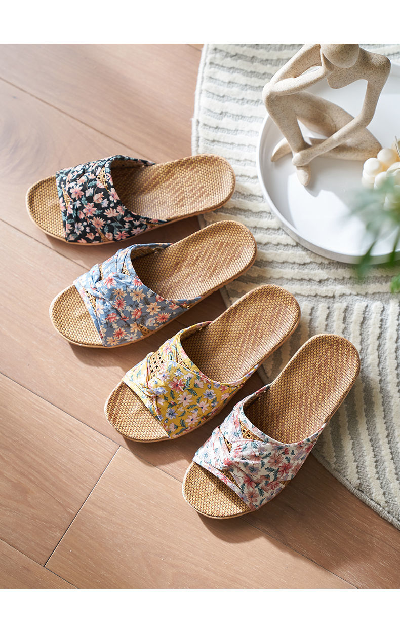 亚麻拖鞋远港布艺藤草拖鞋女夏季室内防臭家居防滑家用编织亚麻凉拖鞋