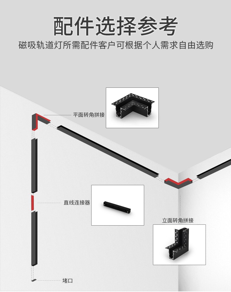 愛多輝 磁吸燈軌道射燈筒燈配件直角直線轉角拐角拼接件100w200瓦電源