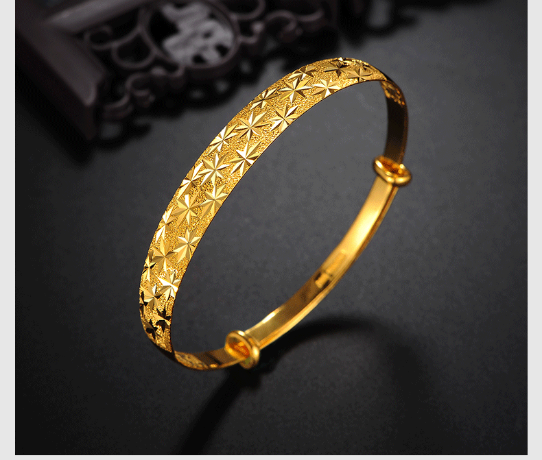福韵瑞黄金手镯女足金999满天星手镯女实心黄金推拉活口宽镯子2139克