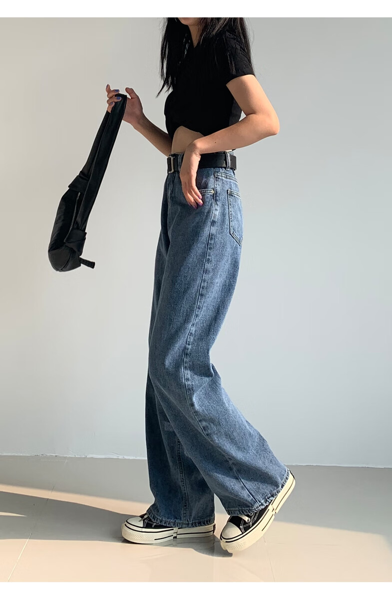 泫雅宽松牛仔裤女2019秋冬季高腰显瘦cec直筒垂感拖地阔腿长裤子 常规