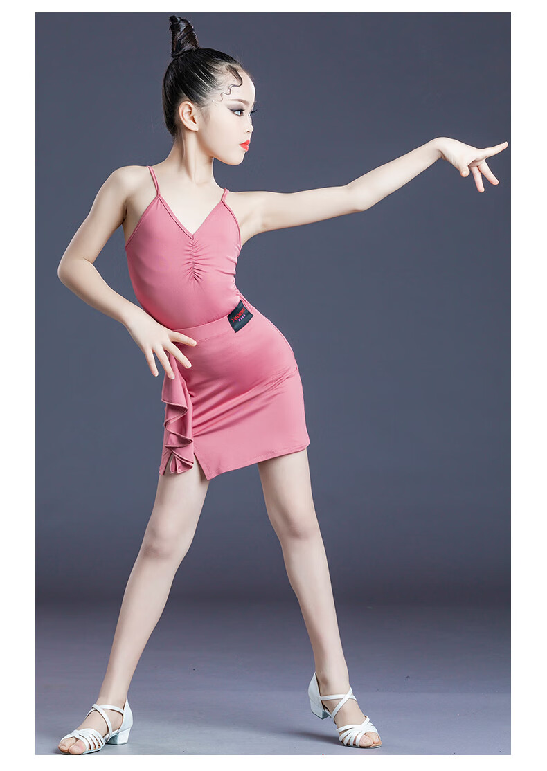 夏季儿童拉丁舞裙新款女童练功服训练舞蹈服装少儿分体吊带裙黑色吊带
