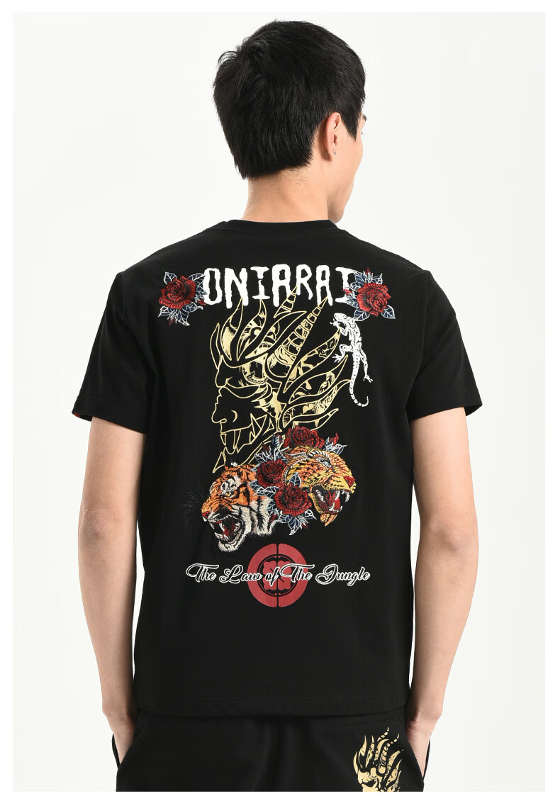 oniarai鬼洗虎豹丛林刺绣圆领休闲短袖t恤男潮牌b84000280xxl