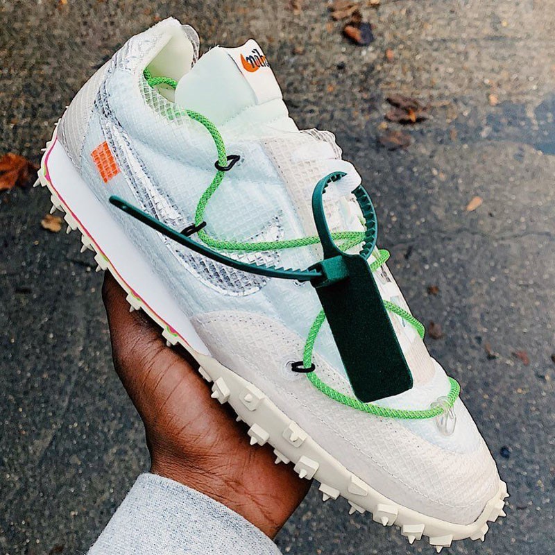 耐克nike waffle racer ow 联名黑粉米白运动跑步鞋钉子跑鞋 cd8180