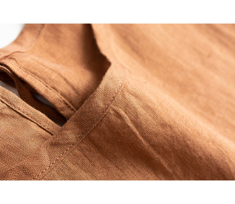 素订棉麻日本高端出口尾单女装亚麻连衣裙宽松中长款森系短袖裙子 麻