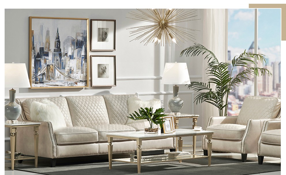 美克美家 来茵恋曲现代简约皮艺三人沙发 客厅美式单人沙发 三人沙发