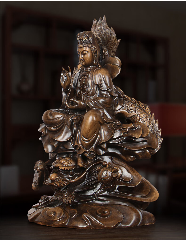 观音摆件降龙观音大士佛像佛像供奉南海观世音菩萨客厅装饰品 大号
