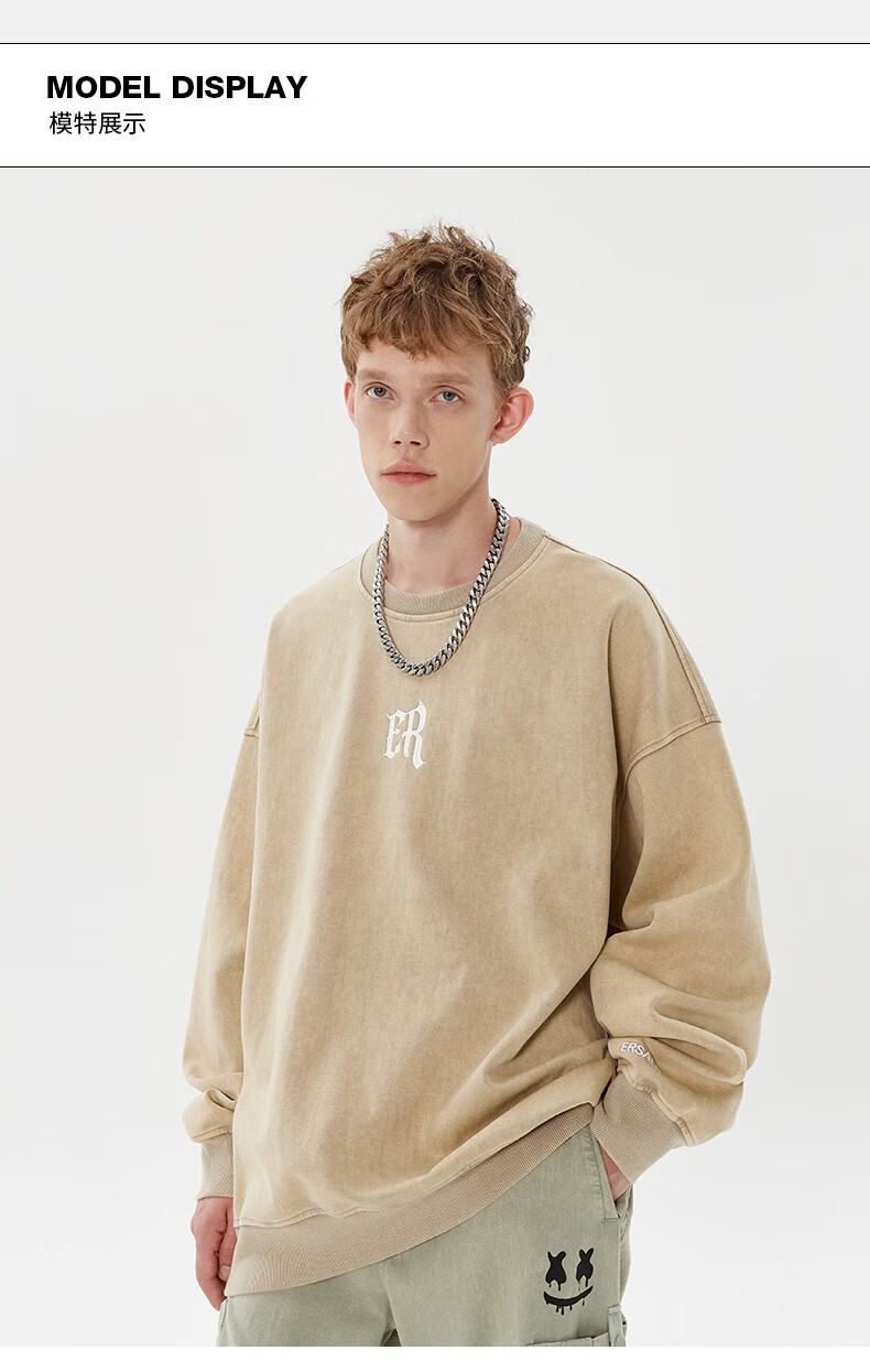 er 哥特字母印花重磅卫衣男春秋季ins潮牌美式复古宽松情侣装外套