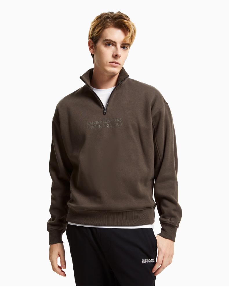 ckjeans2021秋冬新款男士立领拉链立体logo加绒卫衣j318799lbl咖色s