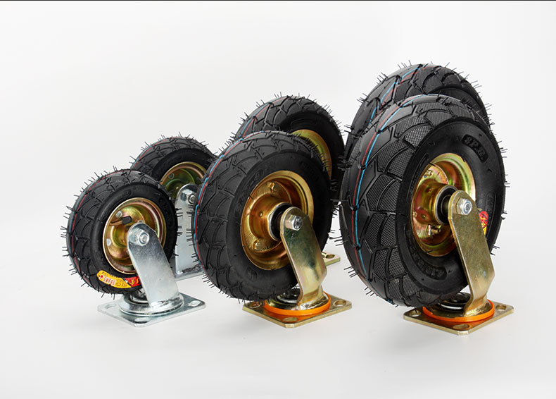 8寸充气万向轮轮子6寸10寸打气轮胎橡胶轮手推车定向轮静音重型轮 6寸